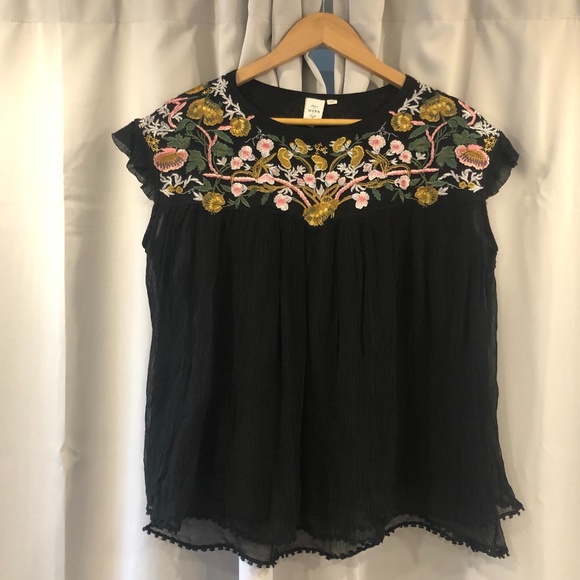 SEEN WORN KEPT Anthropologie Embroidered Bethany Blouse Top - Picture 1 of 7